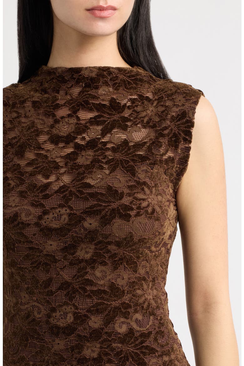 Mixed Media Midi Dress, Alternate, color, BROWN