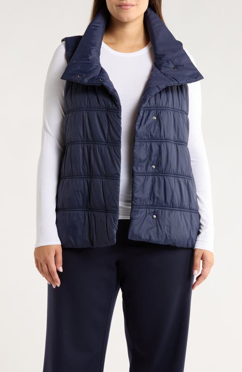 Eileen Fisher Ruched High Collar Vest In Blue
