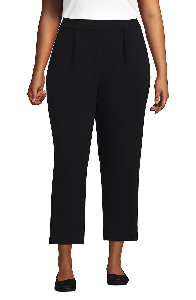 Lands' End Knit High Rise Pleated Straight Leg Crop Pants, Main, color, Black