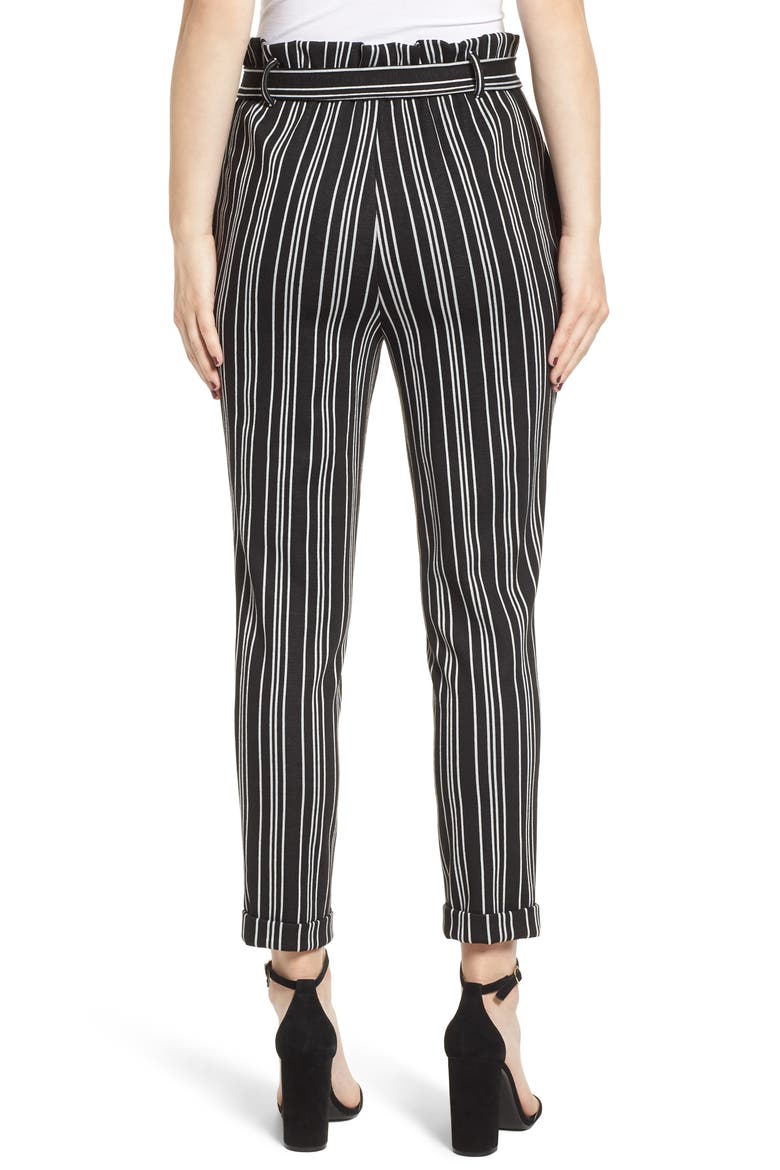 Stripe Paperbag Waist Crop Pants, Alternate, color, BLACK/ WHITE
