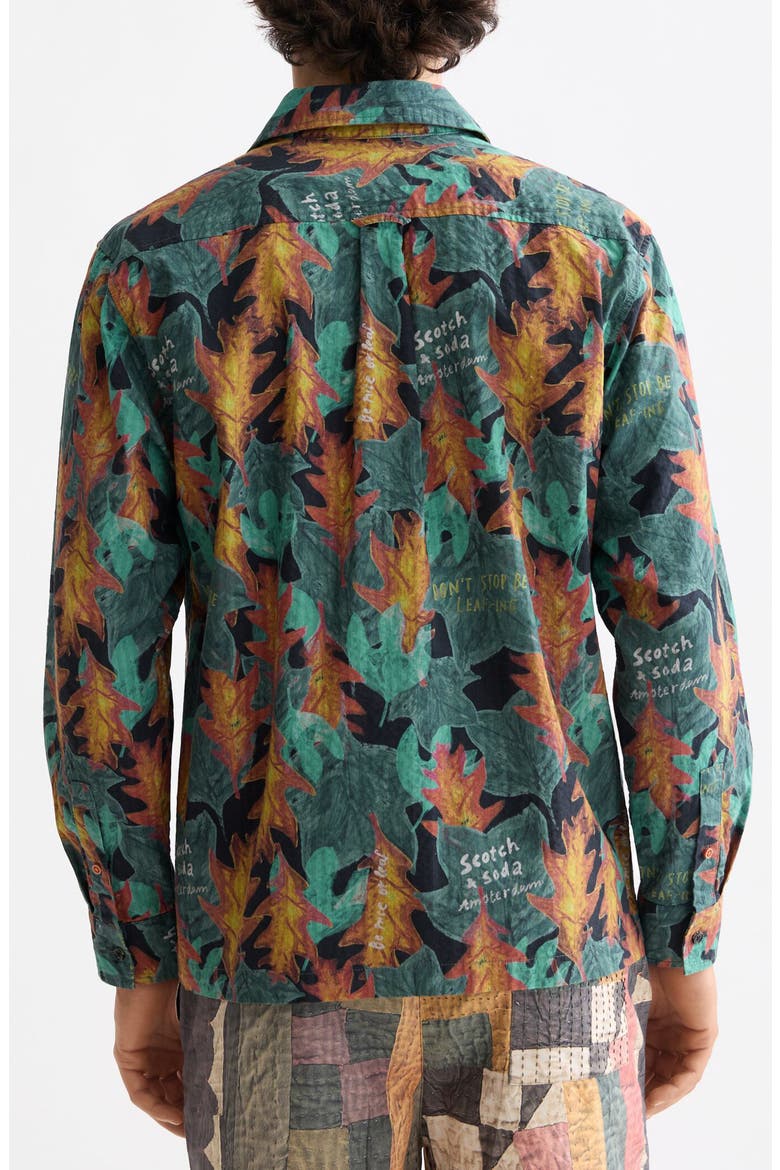 Leaf Print Cotton Seersucker Button-Up Shirt, Alternate, color, CAMO LEAF