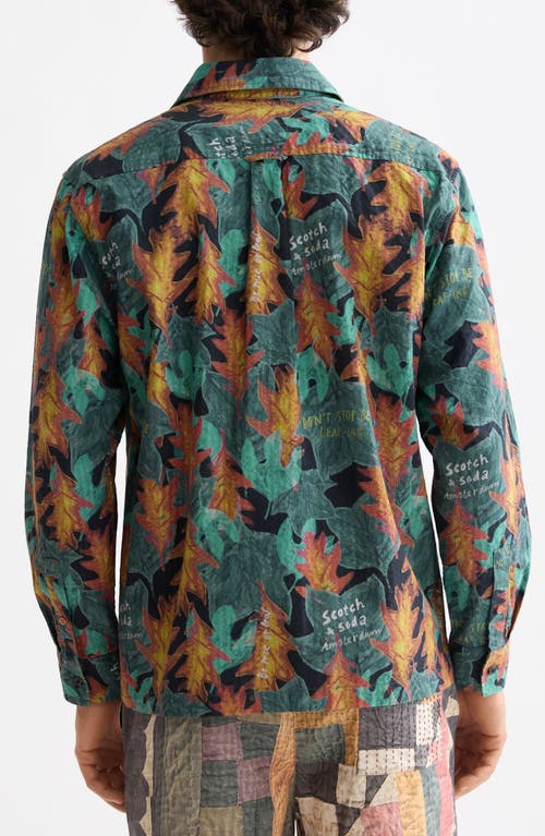 Scotch & Soda Leaf Print Cotton Seersucker Button-up Shirt In Green