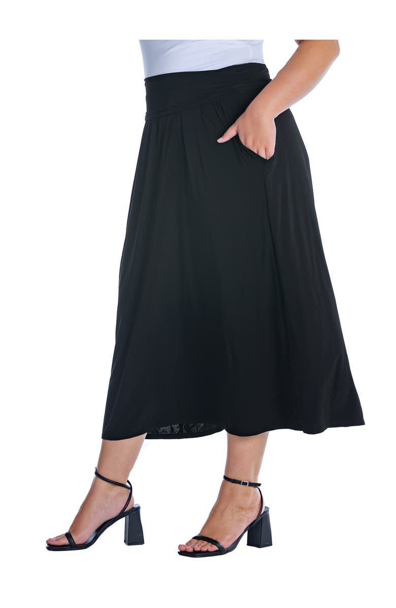 24seven Comfort Apparel Foldover Maxi Skirt With Pockets, Alternate, color, Black