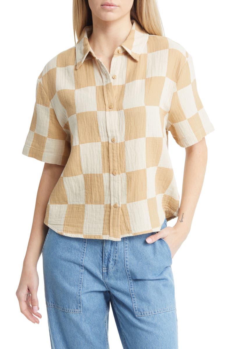 Brixton Mykonos Check Cotton Camp Shirt, Main, color, 