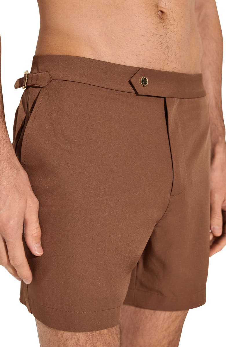 Reiss Sun Solid Side Adjuster Swim Trunks, Alternate, color, Mahogany Brown