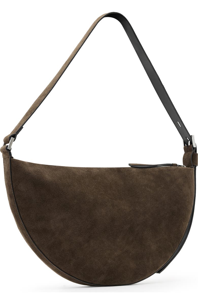 AllSaints Half Moon Suede Shoulder Bag, Main, color, Fango Brown