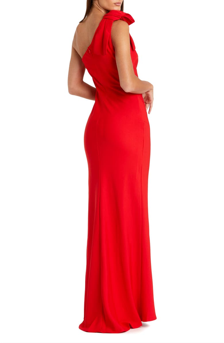 Mac Duggal One-Shoulder Stretch-Crepe Gown with Oversized Bow & Thigh-High Slit, Alternate, color, Red