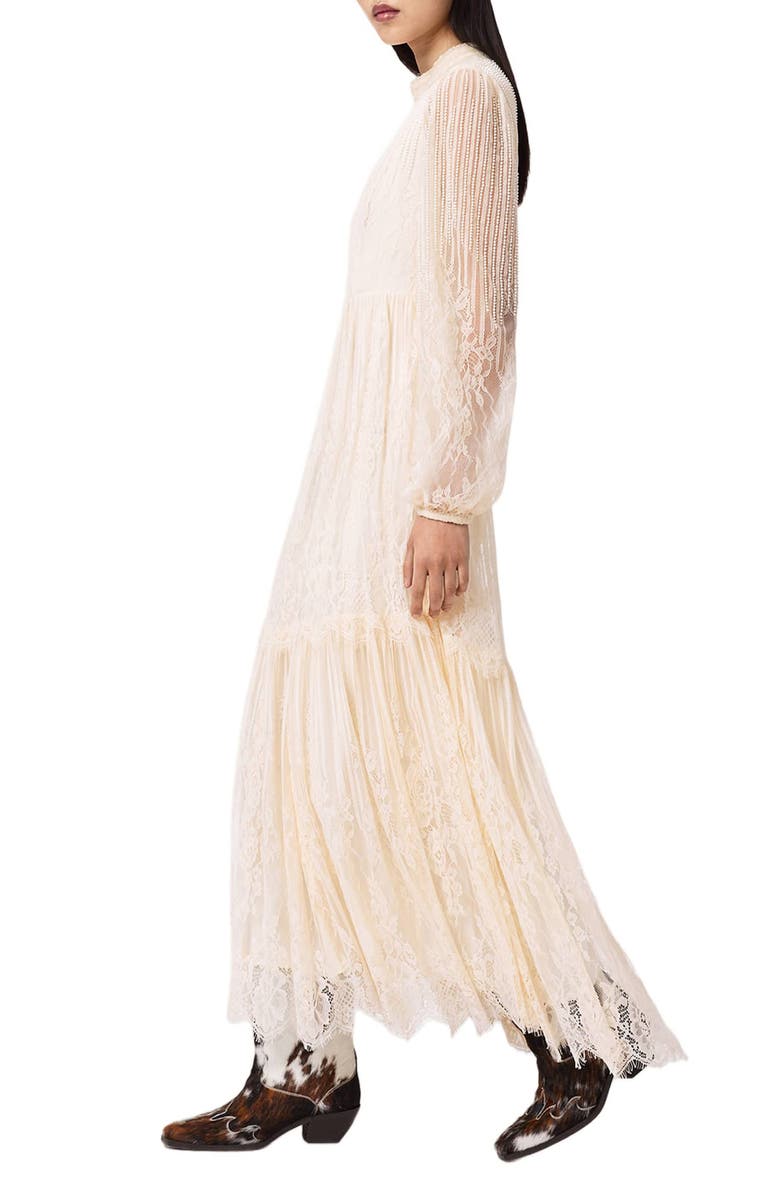 AllSaints Lillian Long Sleeve Lace Dress, Alternate, color, Antique White