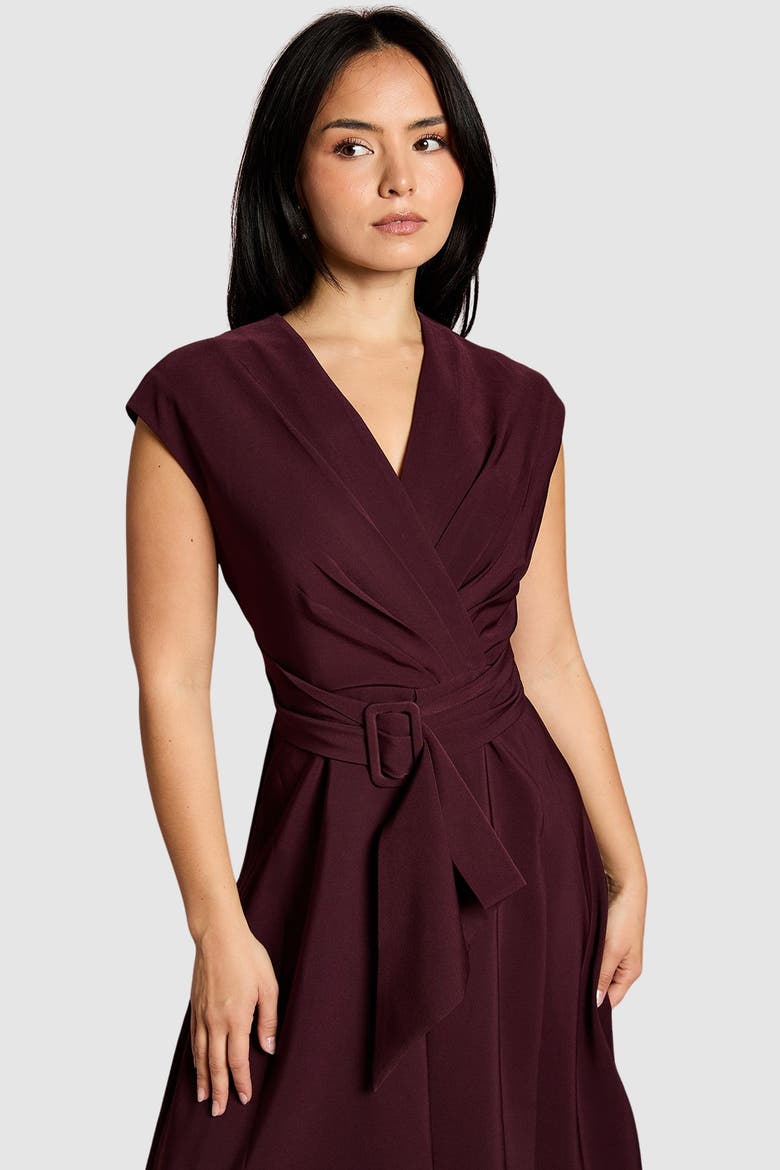 Petite Belted Crepe Dress, Alternate, color, Chocolate
