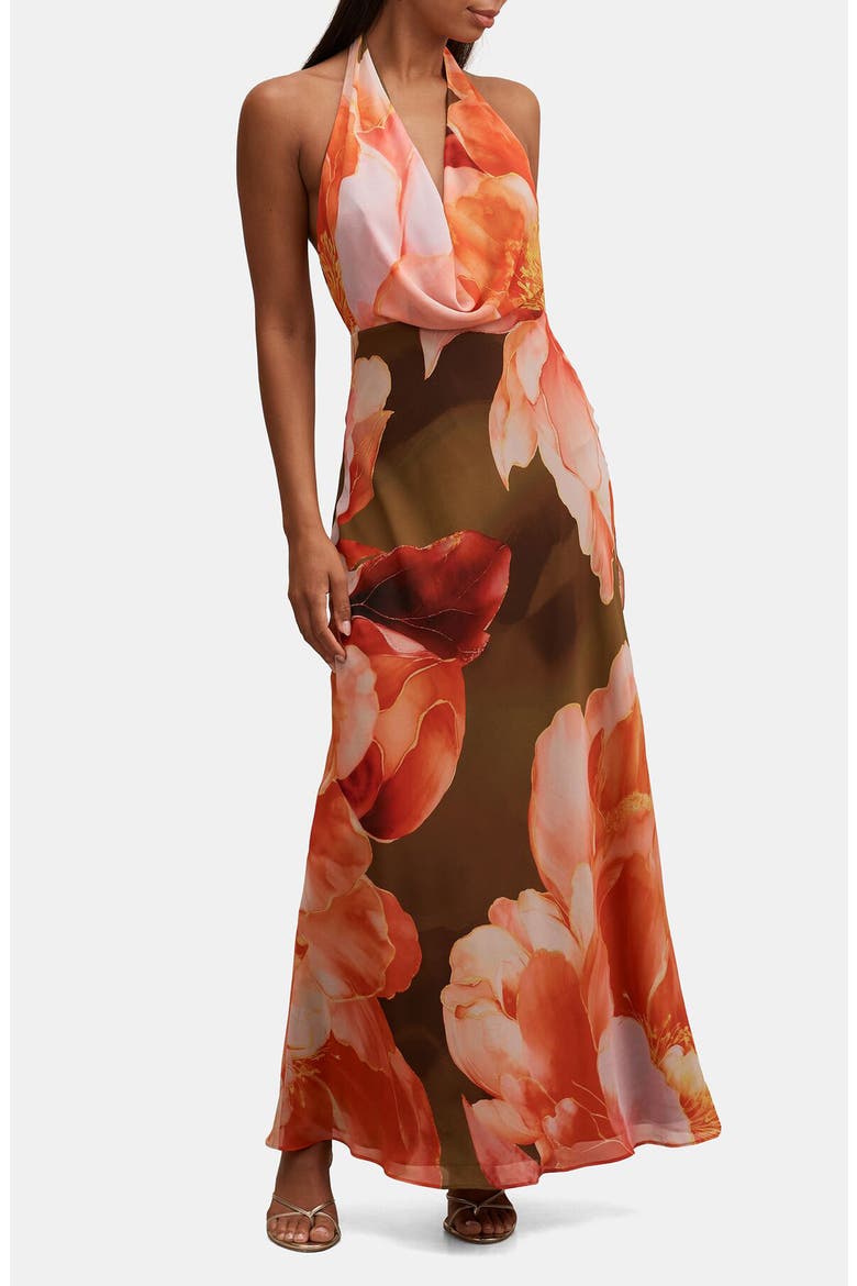 Marina Cowl Neck Halter Gown, Main, color, AURELIA FLORAL