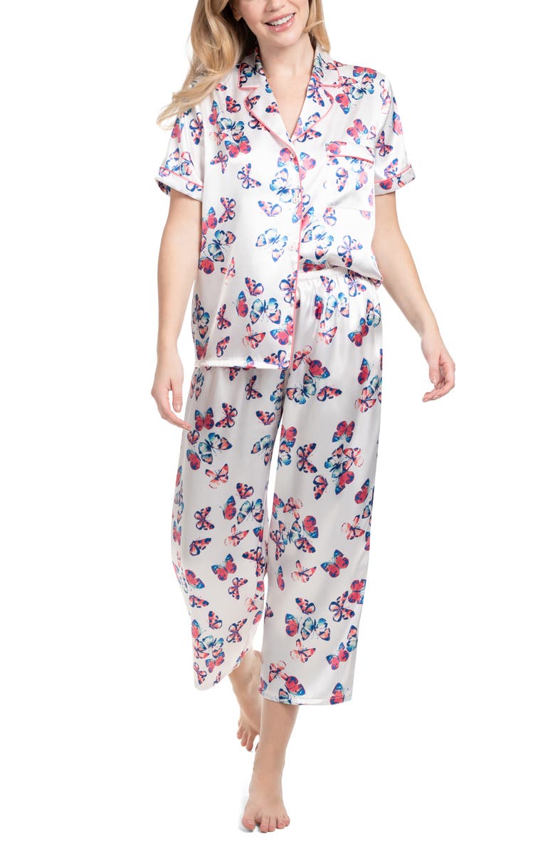 In Bloom by Jonquil Amber Butterfly Satin Crop Pajamas, Alternate, color, Ivory