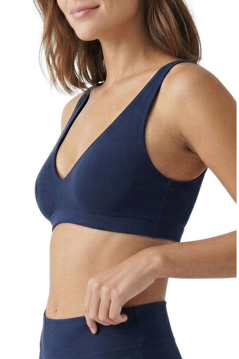 Soft Essential 3-Pack Everyday Cotton Bralettes, Alternate, color, CLAY/ NAVY/ BLACK