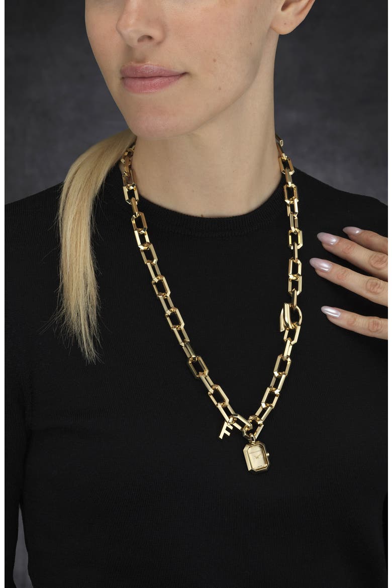 Watch Charm Chain Link Necklace, Alternate, color, YELLOW GOLD