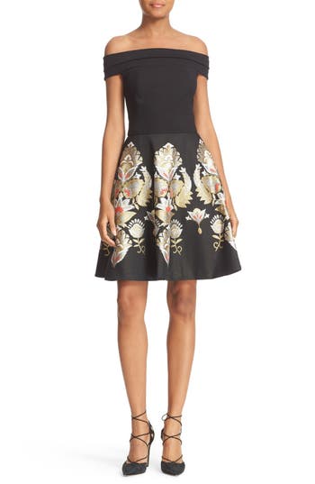 Ted Baker London Airlo Opulent Orient Fit & Flare Dress In Black