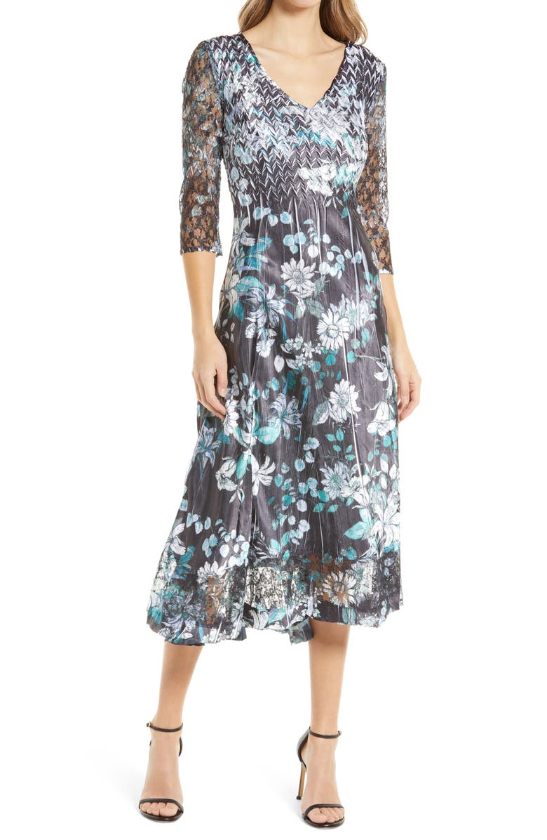 Komarov Charmeuse & Lace A-Line Dress, Main, color,