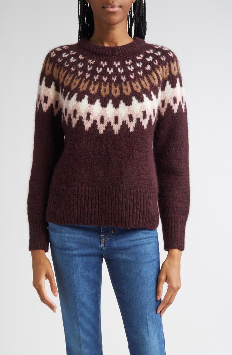 Veronica Beard Anne Fair Isle Alpaca Blend Sweater, Main, color, Raisin Multi