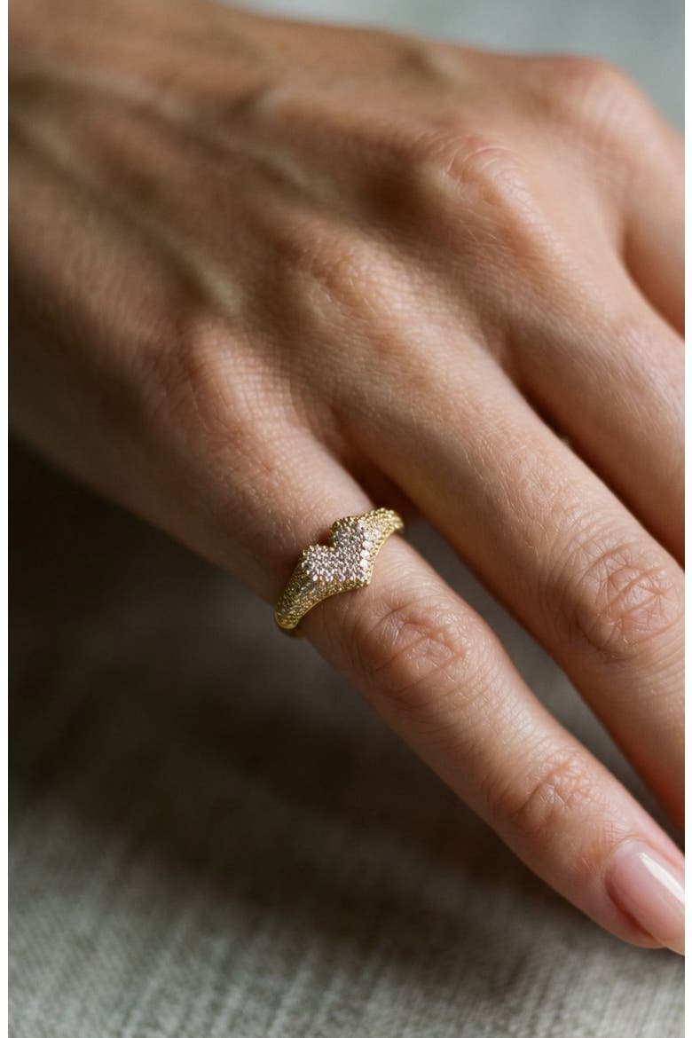 Mini Iced Out Heart Pinky Ring, Alternate, color, GOLD