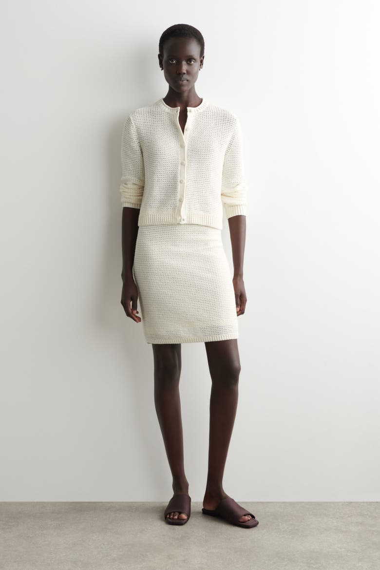 Textured Knitted Cotton Mini Skirt, Main, color, WHITE