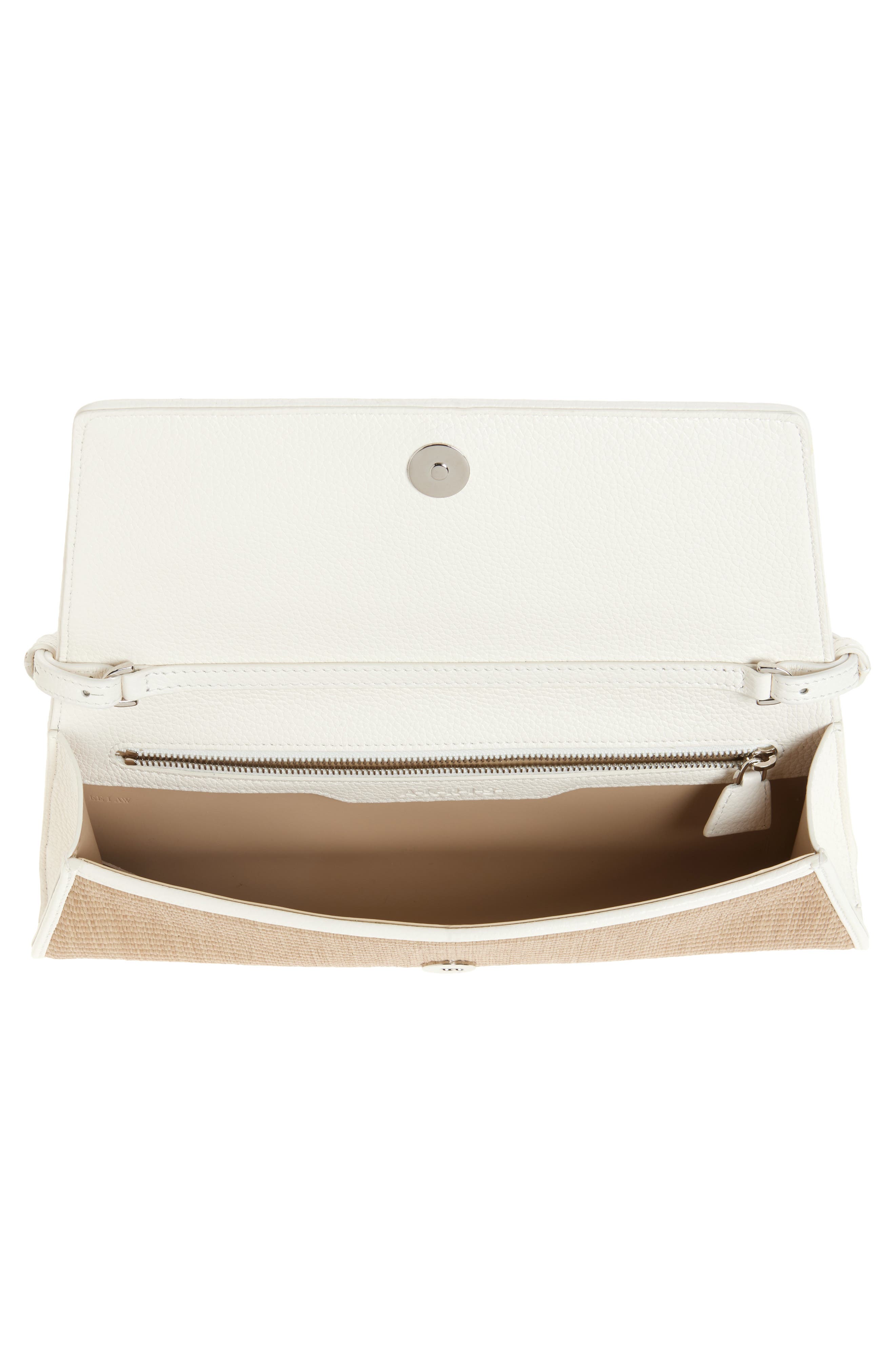 Akris Small Anouk East/West Trapezoid Raffia & Leather Clutch, Alternate, color, Nature-White