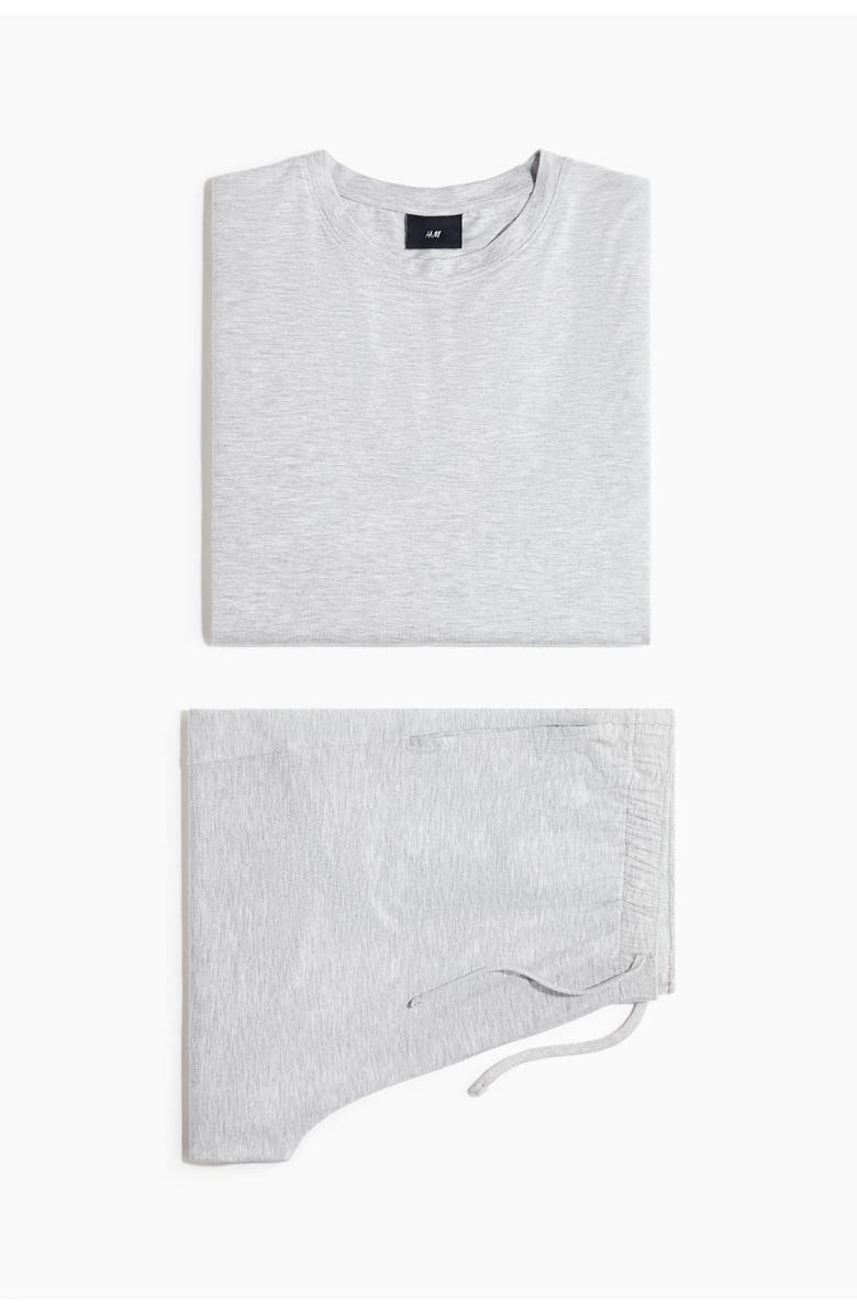 H&M Jersey Pyjama T-shirt And Shorts, Main, color, Light Gray Melange