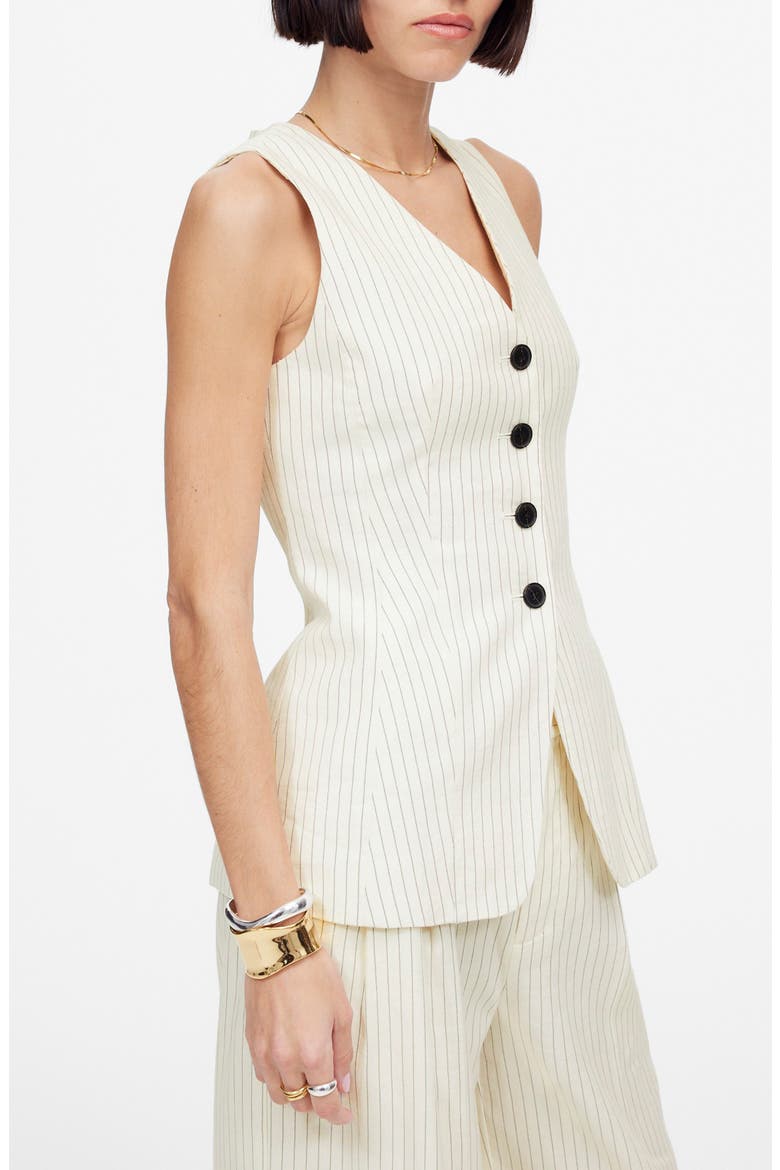 Pinstripe Cutaway Long Vest, Alternate, color, TAN AND BLACK STRIPE