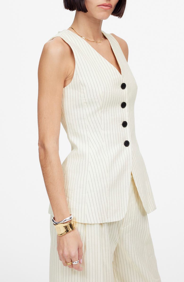Madewell Pinstripe Cutaway Long Vest, Alternate, color, Tan And Black Stripe