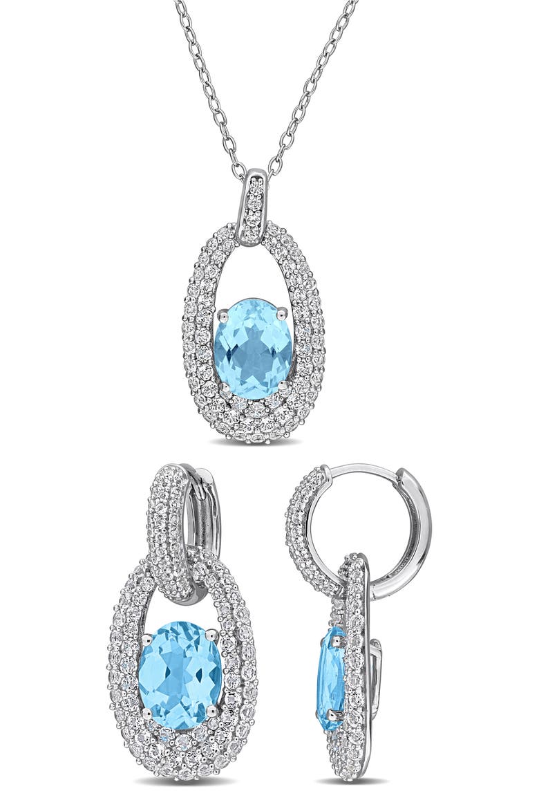Topaz Earrings & Pendant Necklace Set, Main, color, BLUE