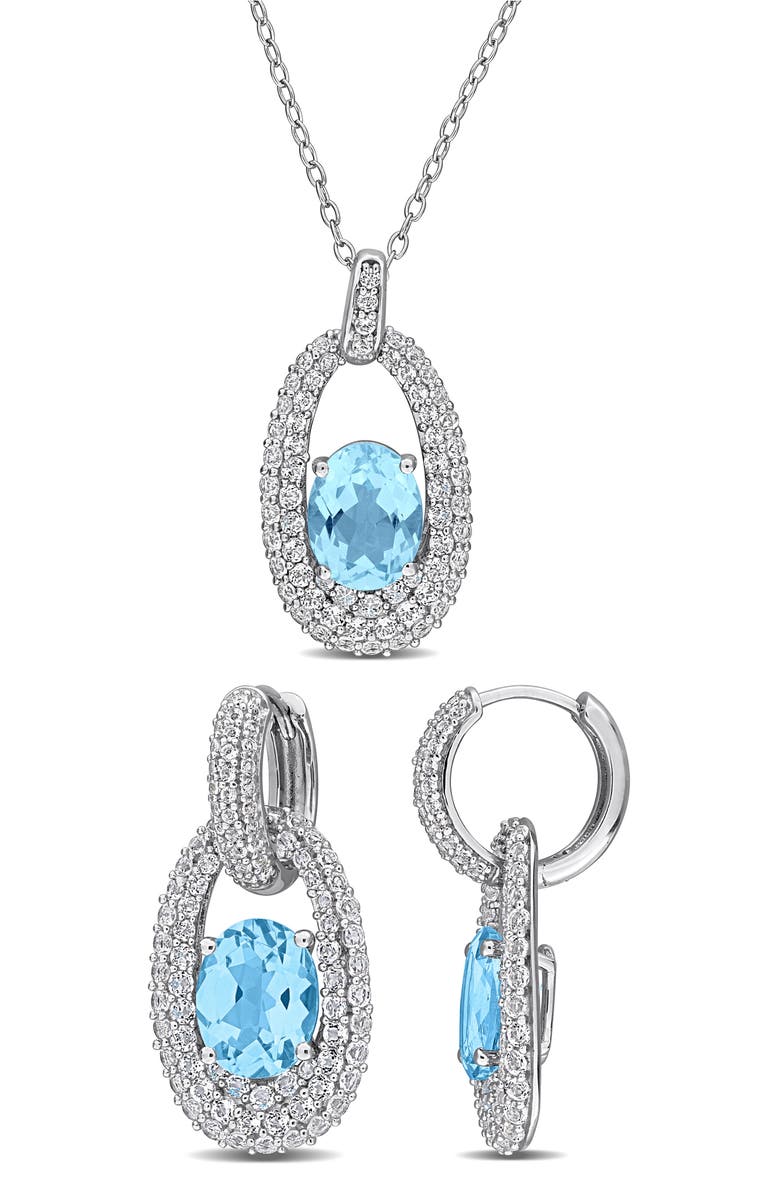 DELMAR Topaz Earrings & Pendant Necklace Set, Main, color, Blue