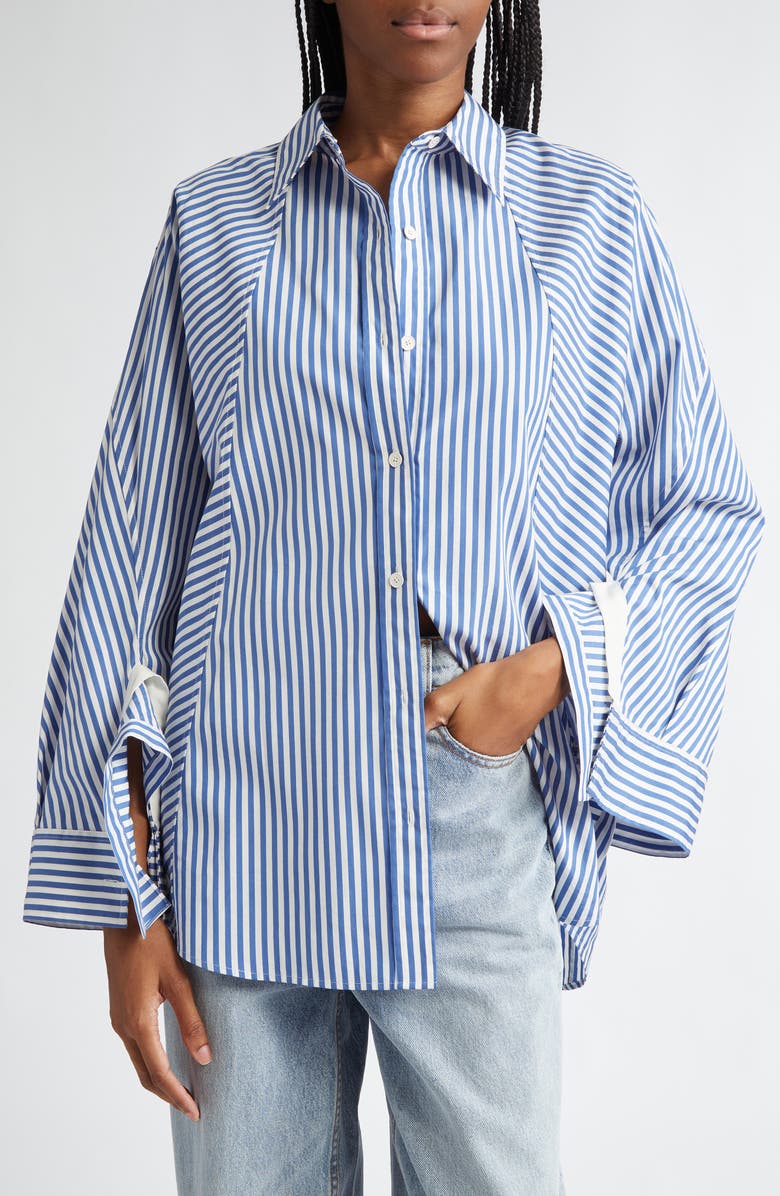3.1 Phillip Lim Oversize Cascade Cuff Stripe Button-Up Shirt, Main, color, 