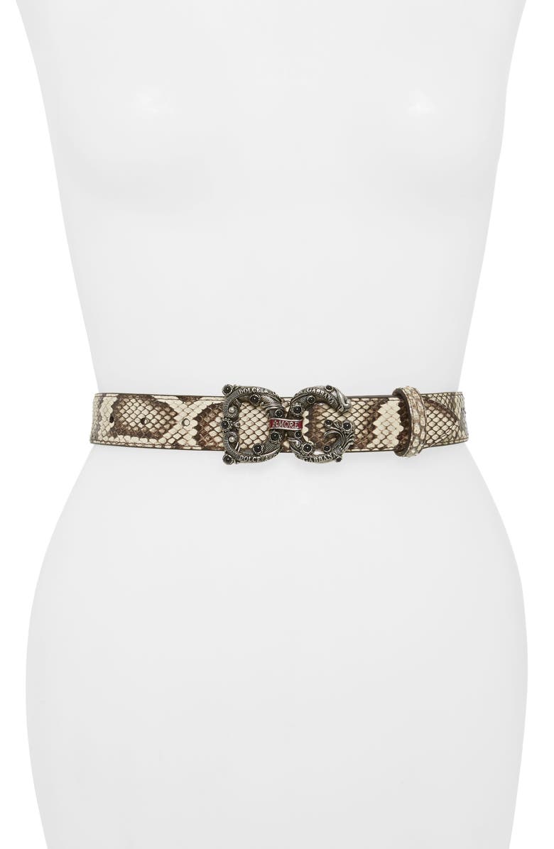 Dolce&Gabbana Amore Logo Buckle Genuine Python Belt, Main, color, 