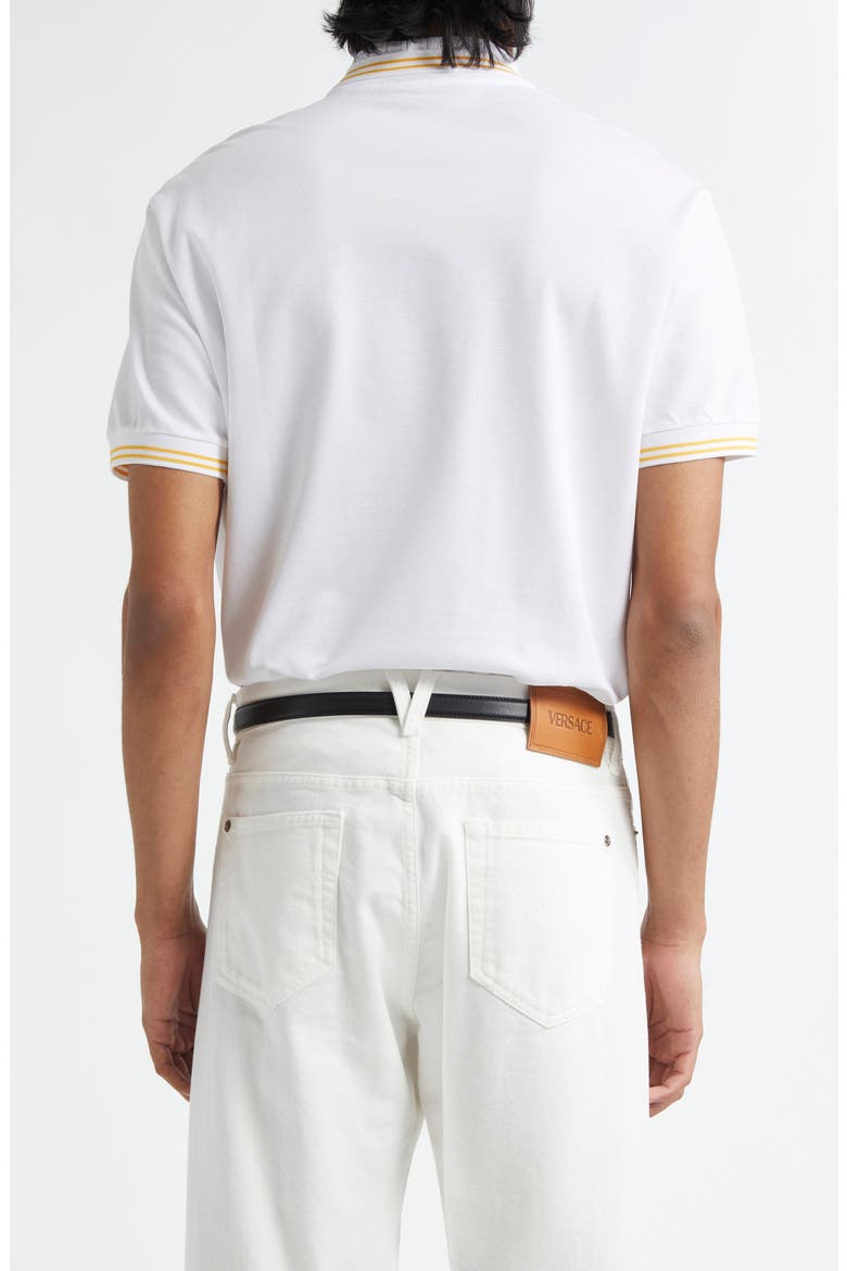 Tipped Embroidered Medusa Cotton Piqué Polo, Alternate, color, 1W000-OPTICAL WHITE