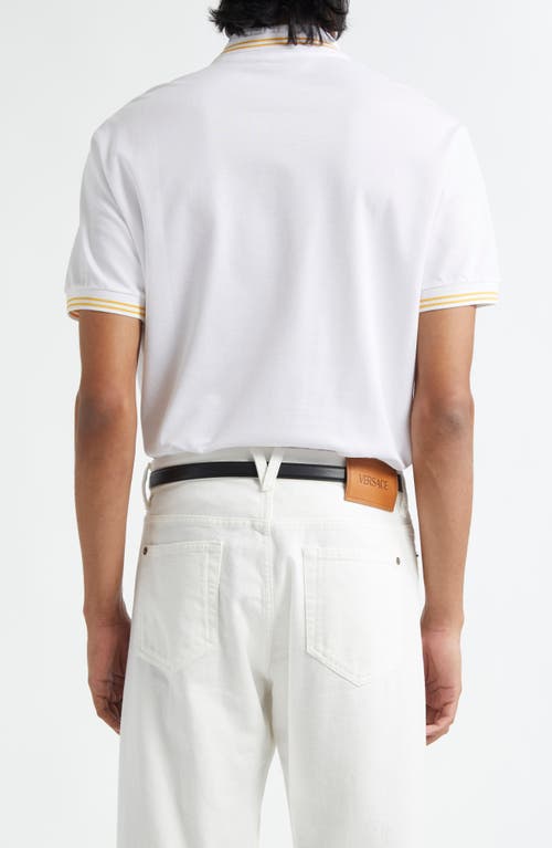Versace White Polo Shirt With Classic Collar And Medusa Embroidery On The Front In White