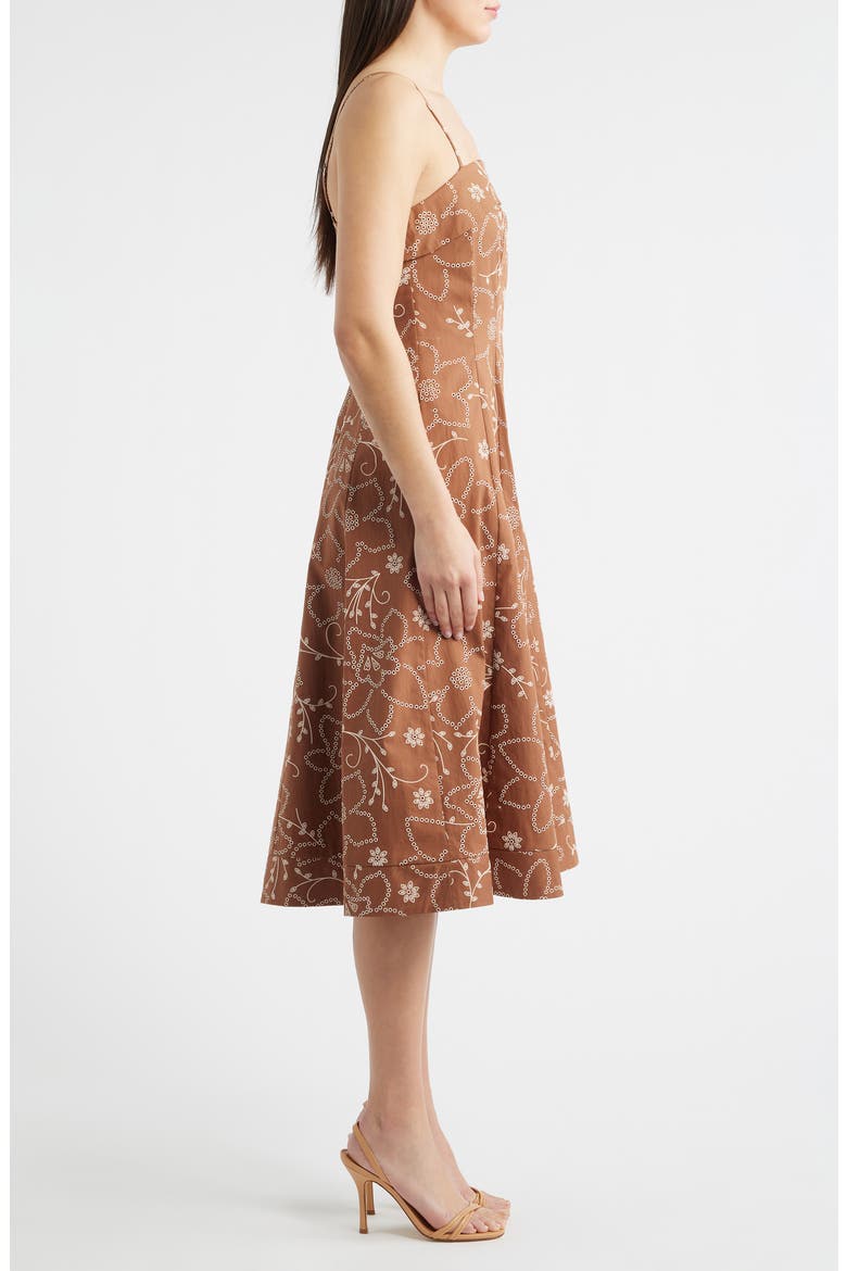 Embroidery Print Cotton Dress, Alternate, color, MOCHA