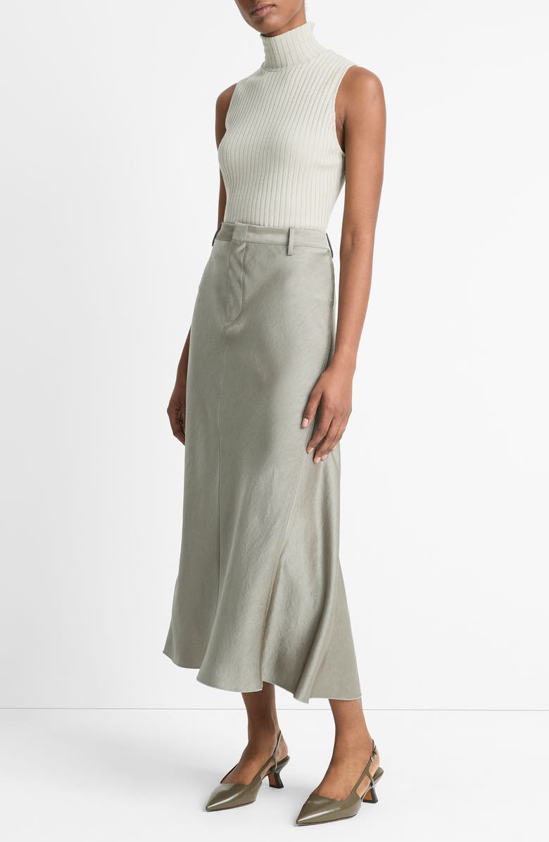 Vince Satin A-Line Midi Skirt, Alternate, color, Smoky Moss