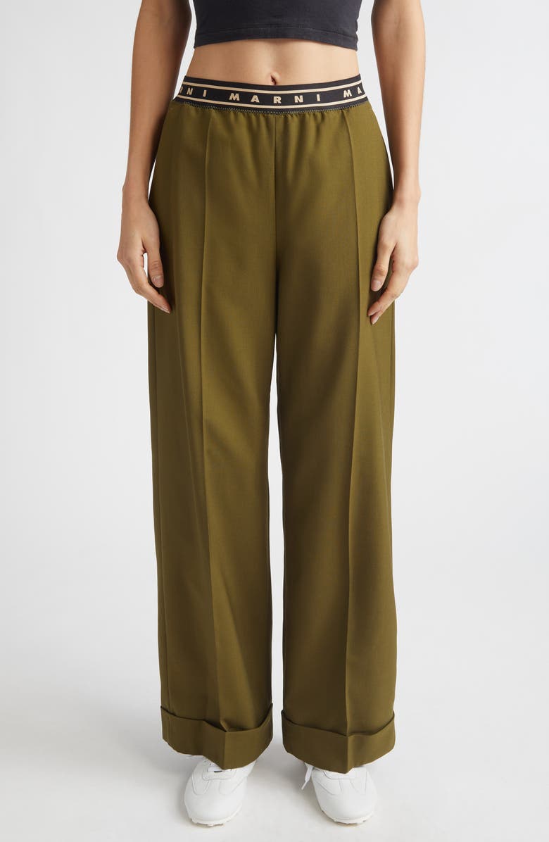 Marni Tropical Virgin Wool Straight Leg Pants, Main, color, 00V51dusty Olive