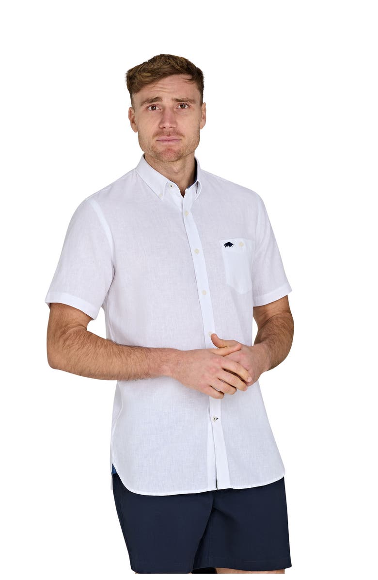 Raging Bull Short Sleeve Linen Blend Shirt, Main, color, White