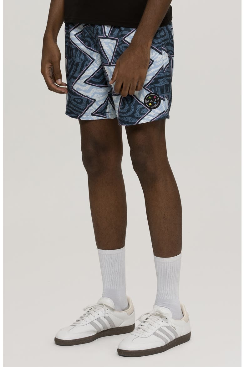 Coaster Geo Print Microfiber Swim Trunks, Alternate, color, CHARCOAL