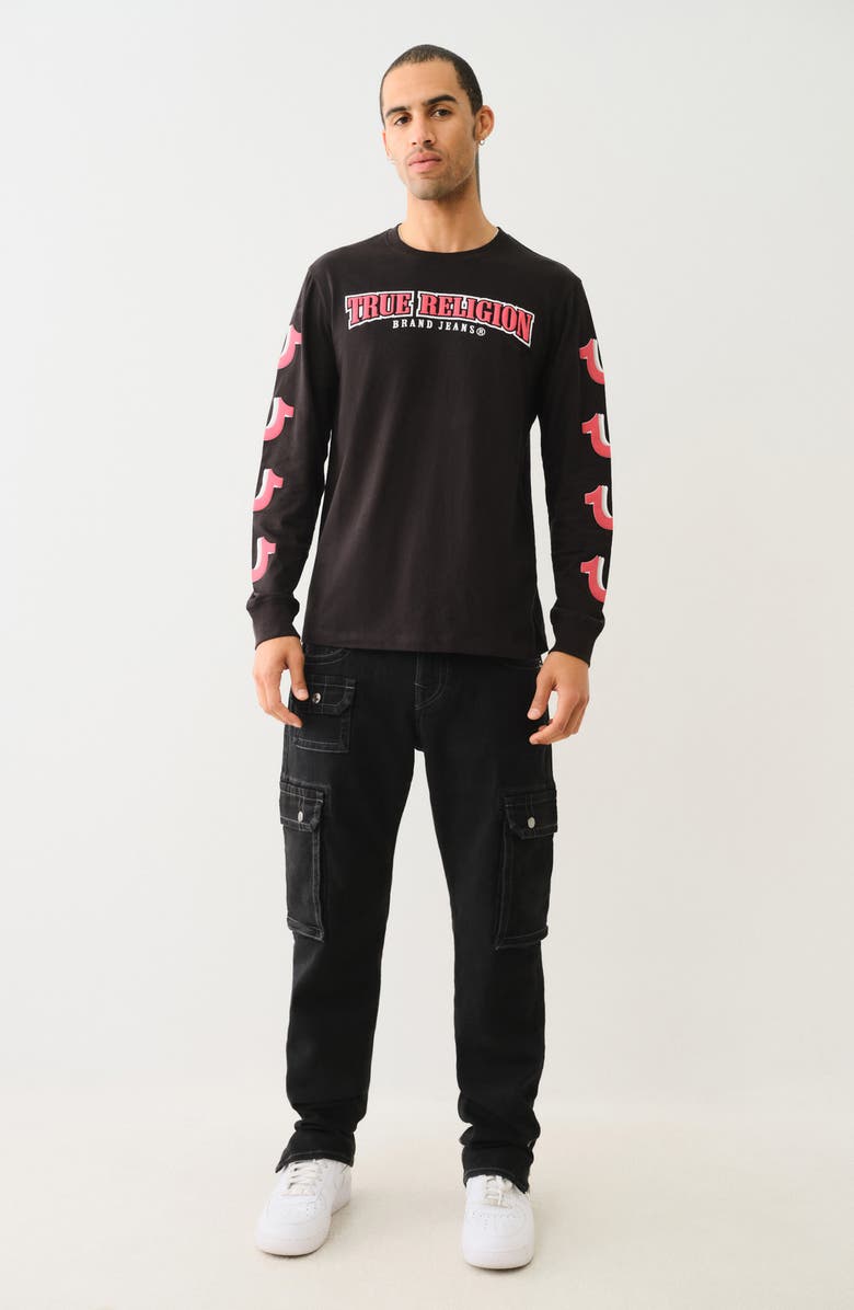 True Religion Repeated Horseshoe Long Sleeve Cotton Graphic T-Shirt, Alternate, color, 