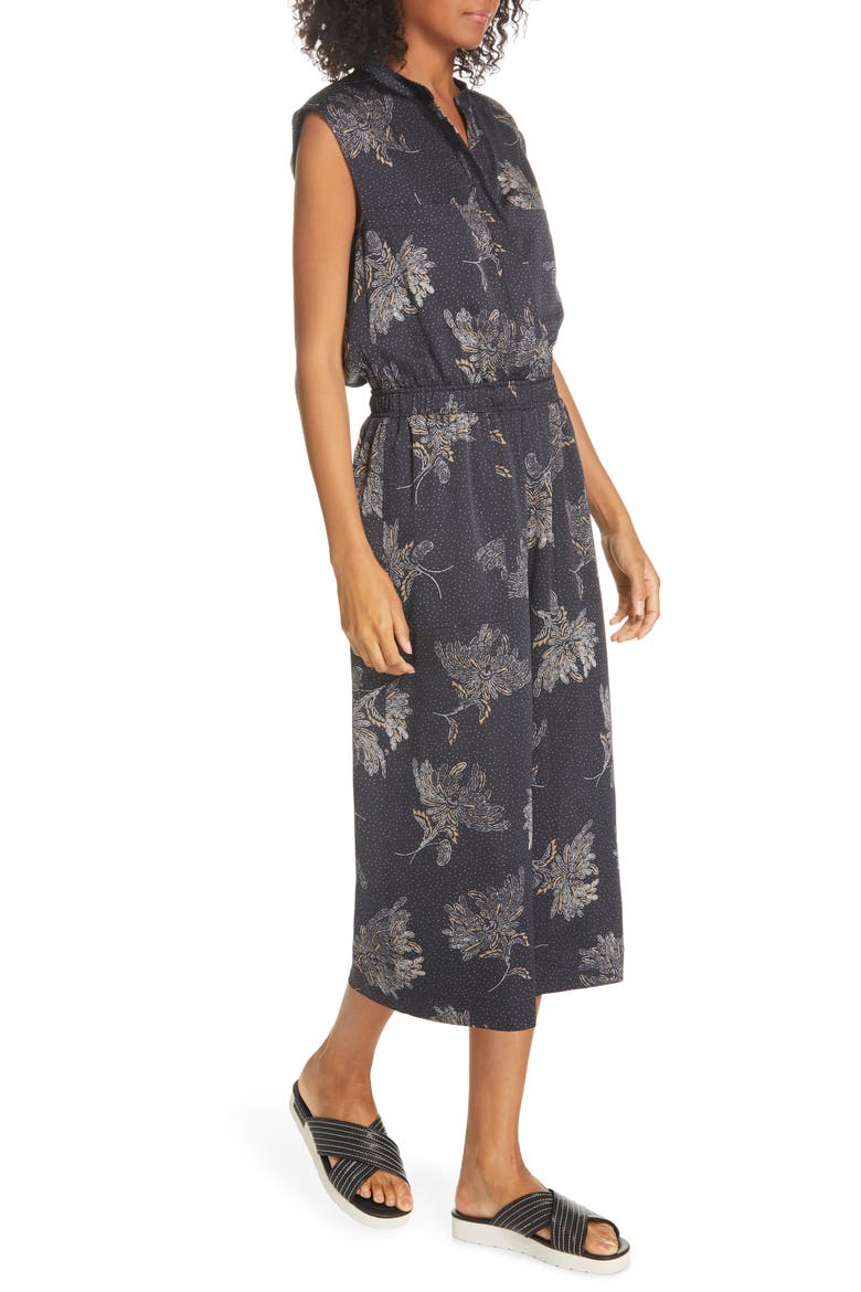 Woodblock Floral Sleeveless Jumpsuit, Alternate, color, COASTAL