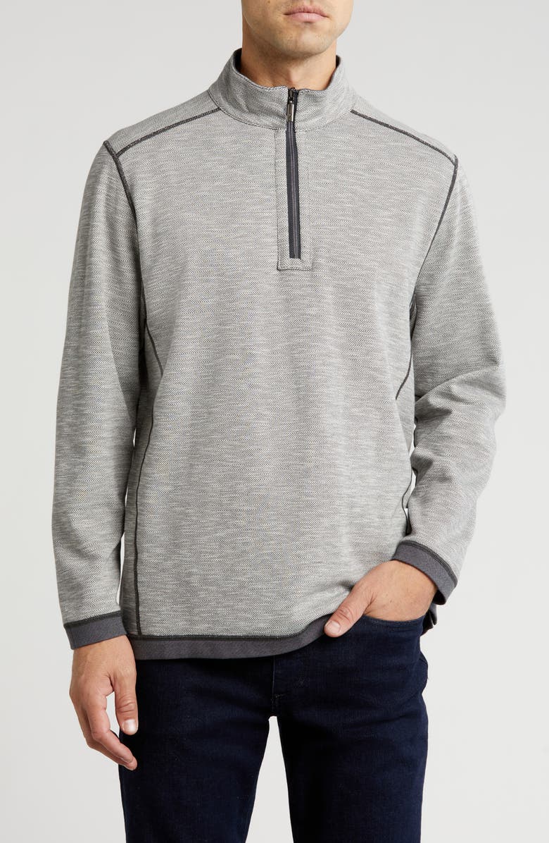 Tommy Bahama Switch It Up Reversible Quarter Zip Sweatshirt, Alternate, color, Coal