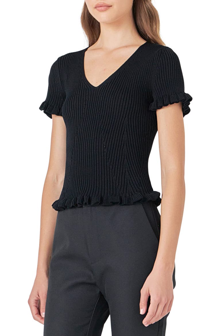 Lettuce Edge Rib Top, Alternate, color, BLACK