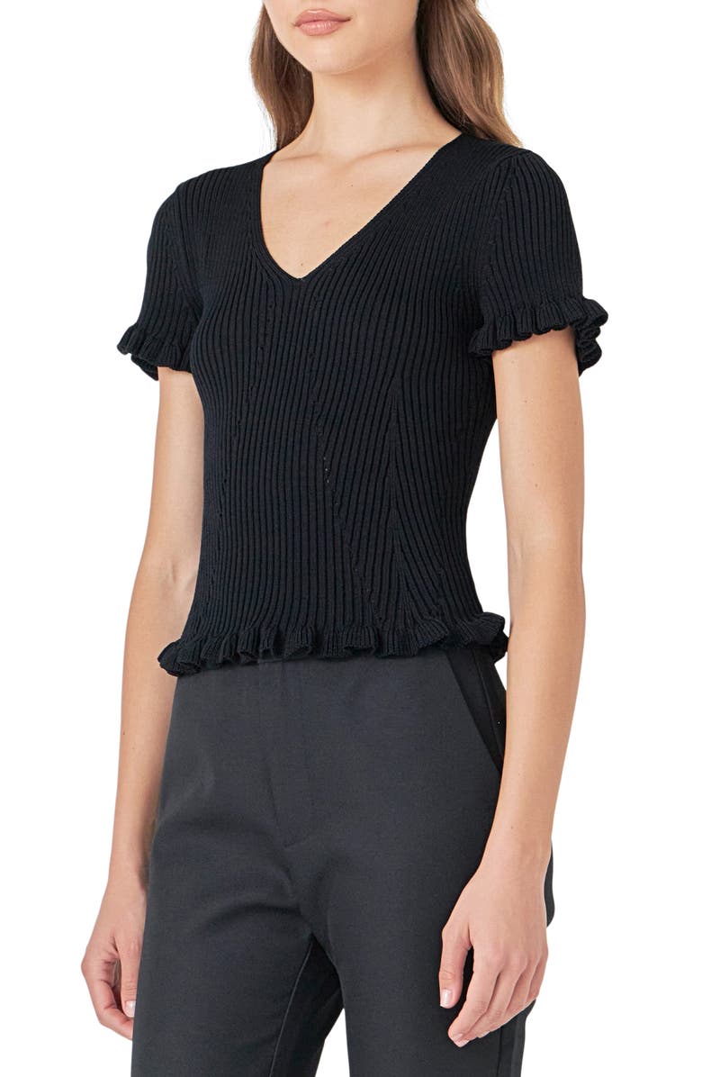 Endless Rose Lettuce Edge Rib Top, Alternate, color, Black