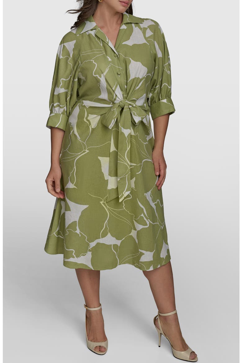 Print Tie Waist Midi Shirtdress, Main, color, KIWI/ CREAM