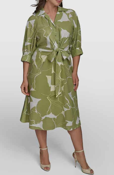 Print Tie Waist Midi Shirtdress