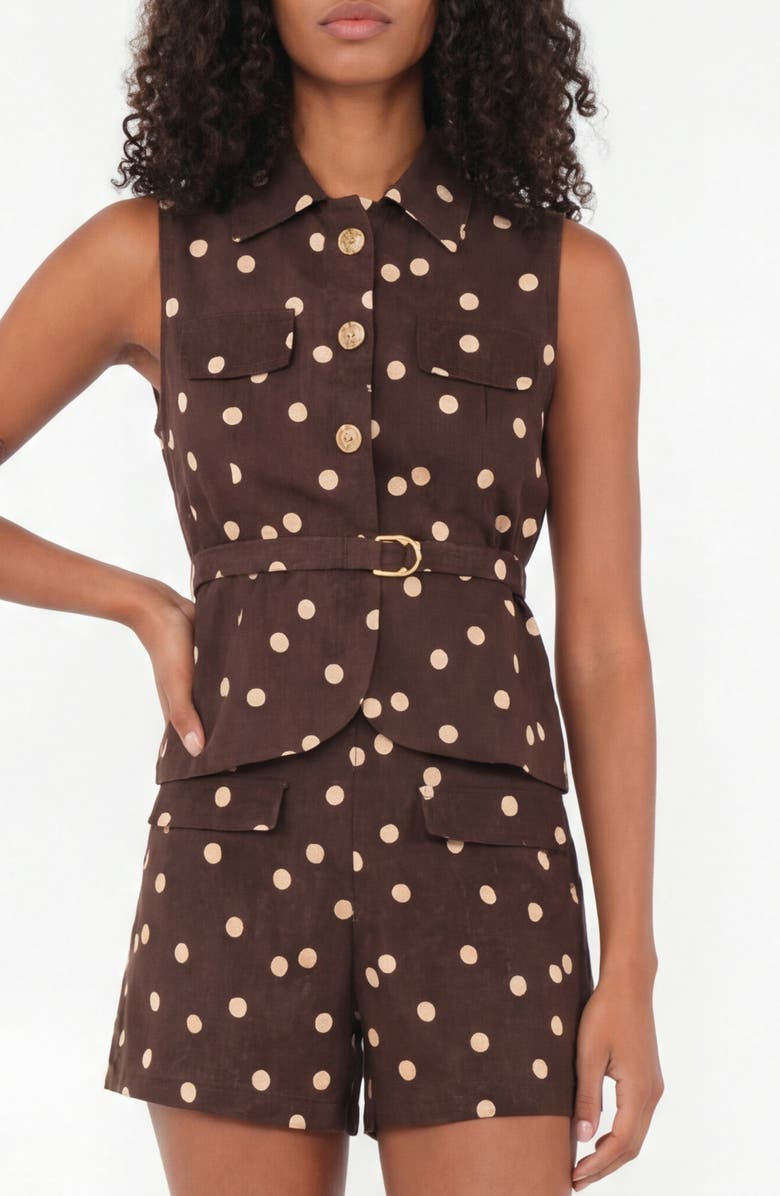 The Lulo Project Stellas Belted Sleeveless Button-Up Shirt, Alternate, color, Polka Dots Cream