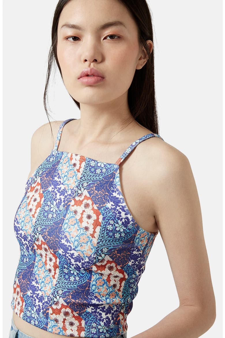 Patchwork Floral Print Crop Top, Alternate, color, BLUE MULTI