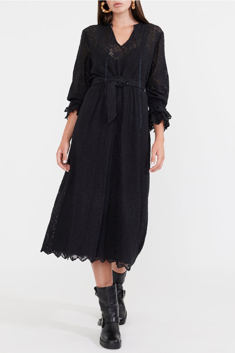 Penny Midi Dress, Alternate, color, Black Lace