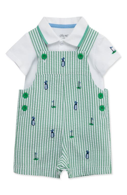 Shop Little Me Cotton Golf Polo & Stripe Shortalls Set In Green