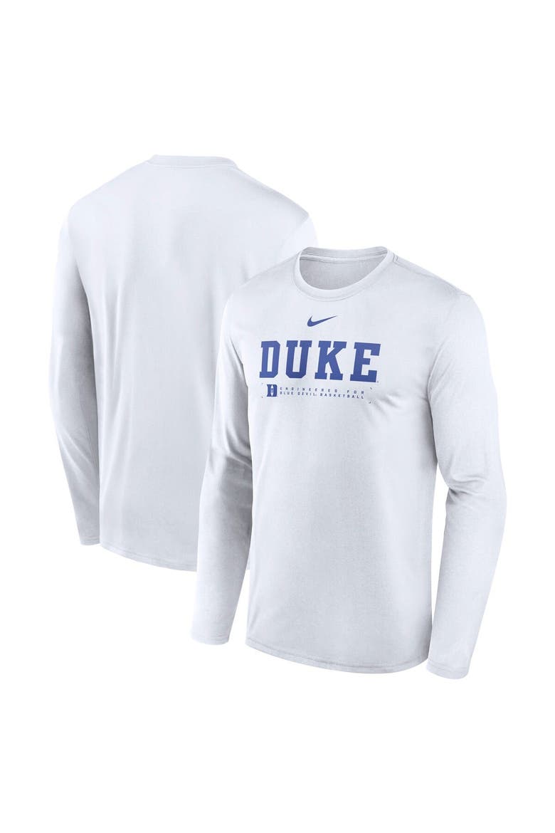 Men's Nike White Duke Blue Devils 2025 Courtside Basketball Shootaround Legend Dri-FIT Long Sleeve T-Shirt, Main, color, White