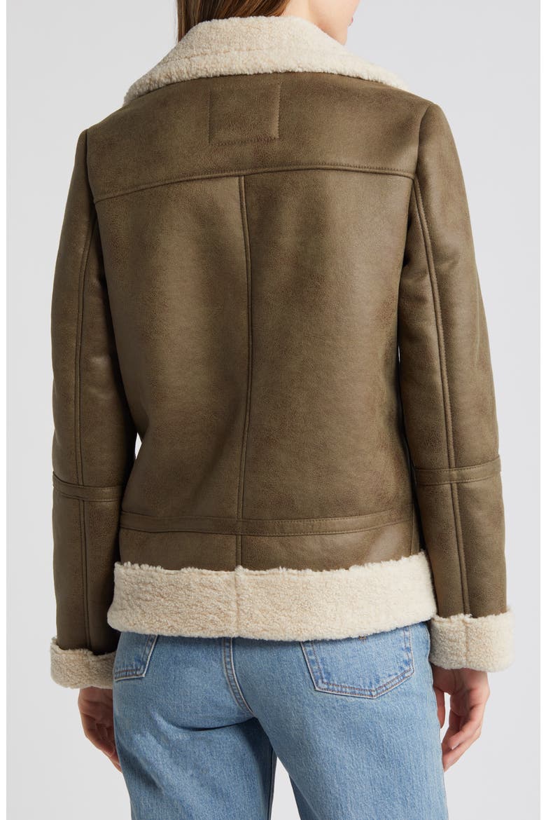 Faux Leather & Faux Shearling Moto Jacket, Alternate, color, IVORY/SAGE